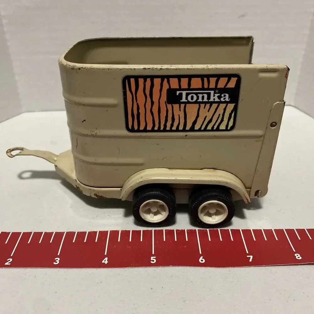 Vintage Tonka Toys Press Steel Farm Horse Trailer Tiger Stripes